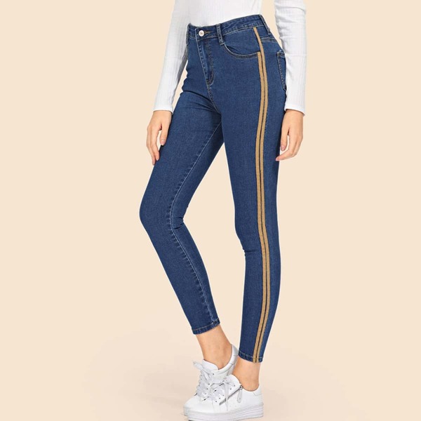

Stripe Contrast Ankle Jeans, Blue