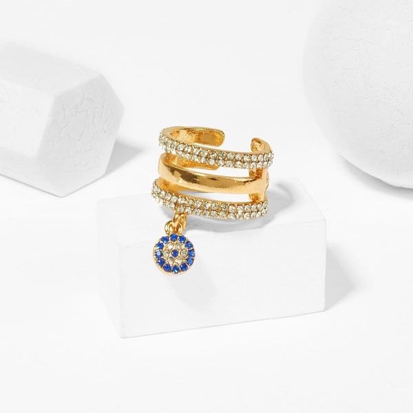 

Rhinestone Engraved Layered Cuff Ring 1pc