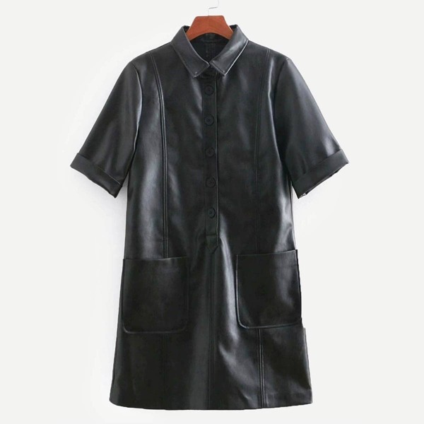 

Faux Leather Dual Pocket Dress