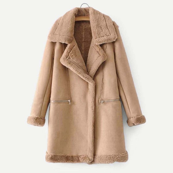 

Faux Shearling Lined PU Coat