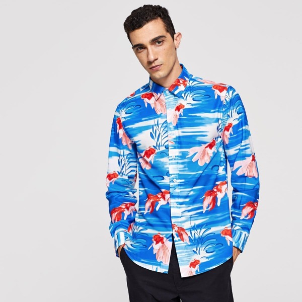 

Men Goldfish Print Shirt, Multicolor