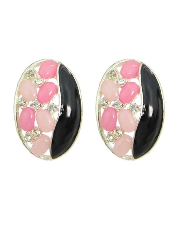 

Black Oval Large Gemstone Earrings, Multicolor