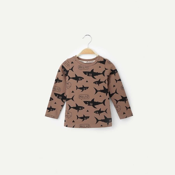 

Toddler Boys Cartoon & Letter Print Tee, Brown