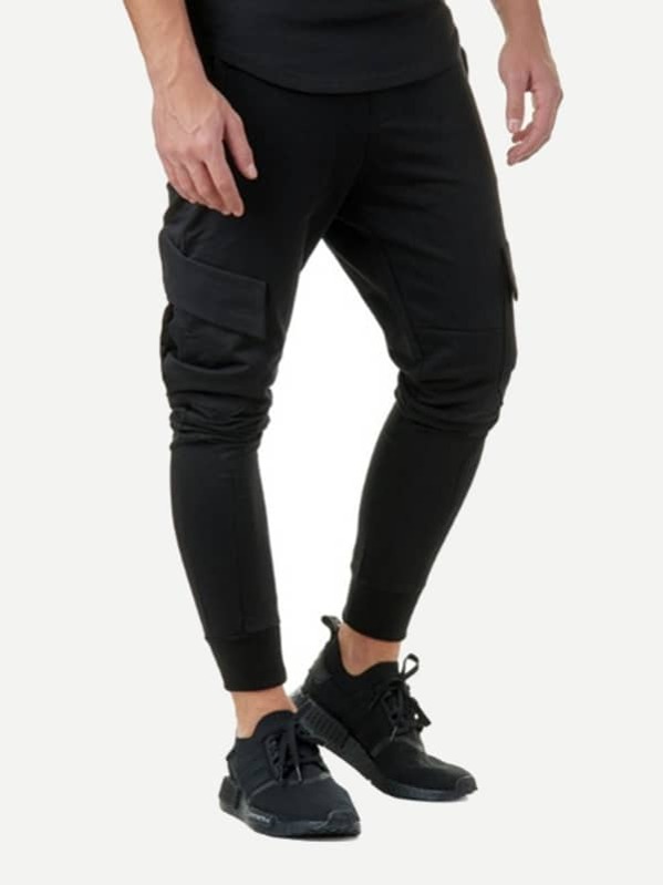 

Men Pocket Detail Solid Drawstring Pants, Black