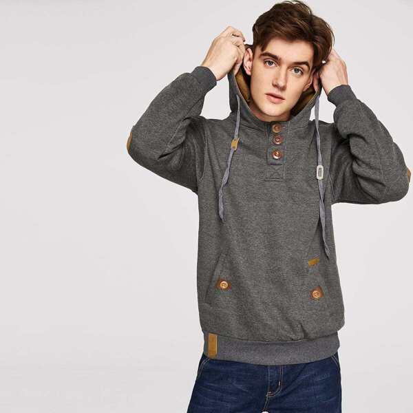 

Men Patched Decorated Hooded Sweatshirt