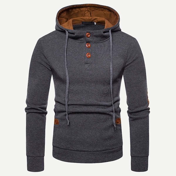 

Men Patched Decorated Hooded Sweatshirt, Grey