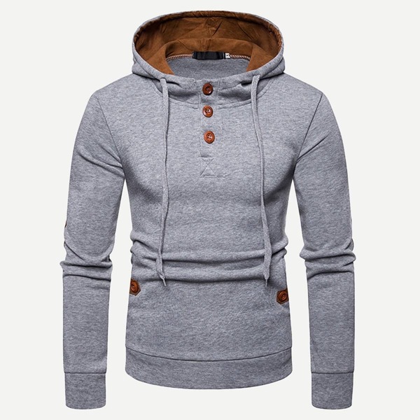 

Men Patched Decorated Hooded Sweatshirt, Grey
