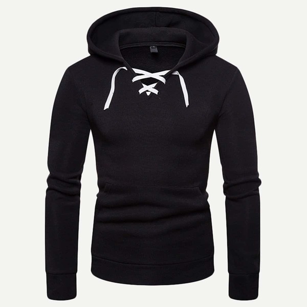 

Men Lace Up Hooded Sweatshirt, Black