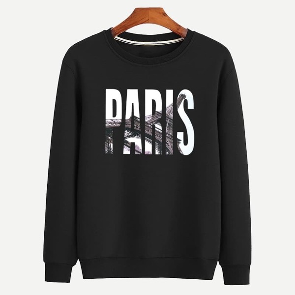 

Men Crew Neck Letter Print Sweatshirt, Black