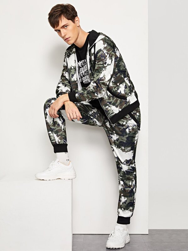 

Men Camo Zip Up Hoodie With Pants, Multicolor, Vitaly