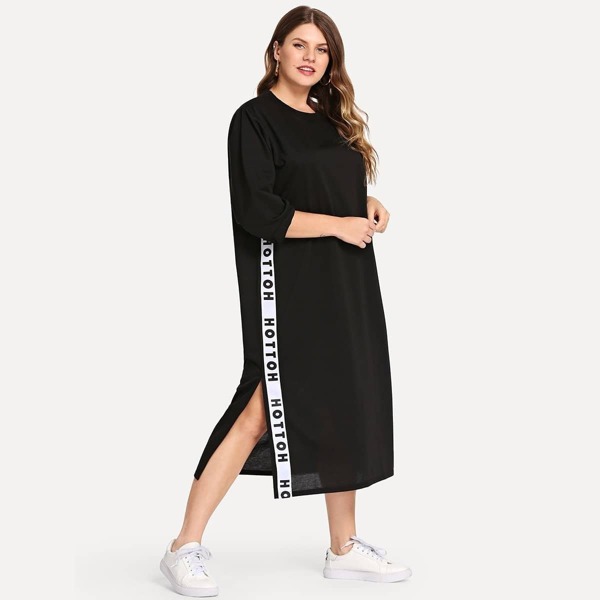 

Plus Letter Taped Side Sweatshirt Dress, Black