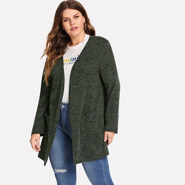 

Plus Pocket Decoration Knit Coat, Army green
