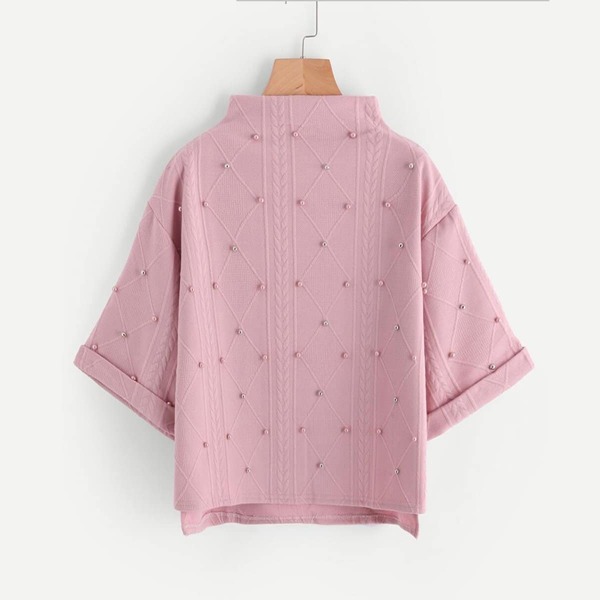 

Plus Beaded Decoration High Low Sweatshirt, Pink