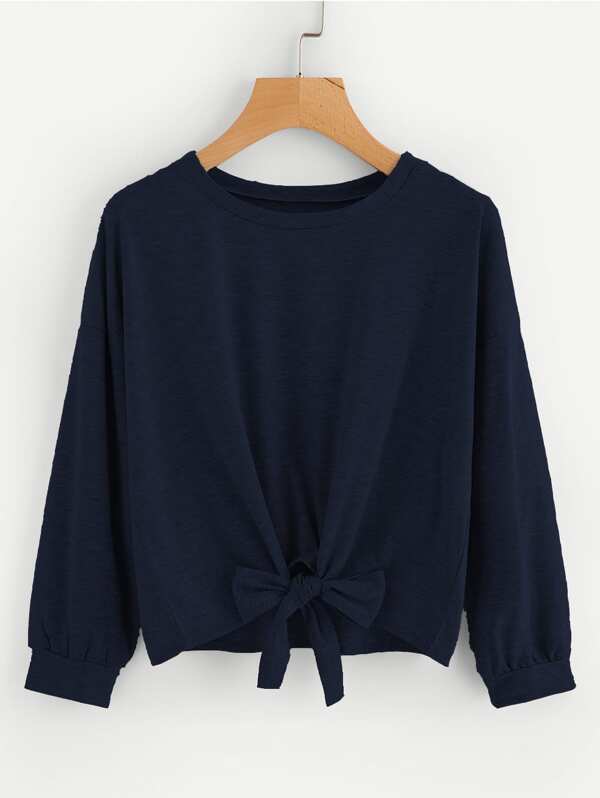 

Plus Knot Hem Solid Sweatshirt, Navy