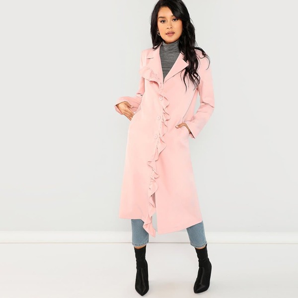 

Frill Trim Button Up Coat