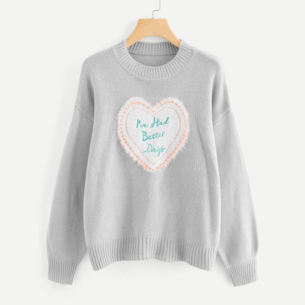 

Heart Pattern Front Embroidery Sweater