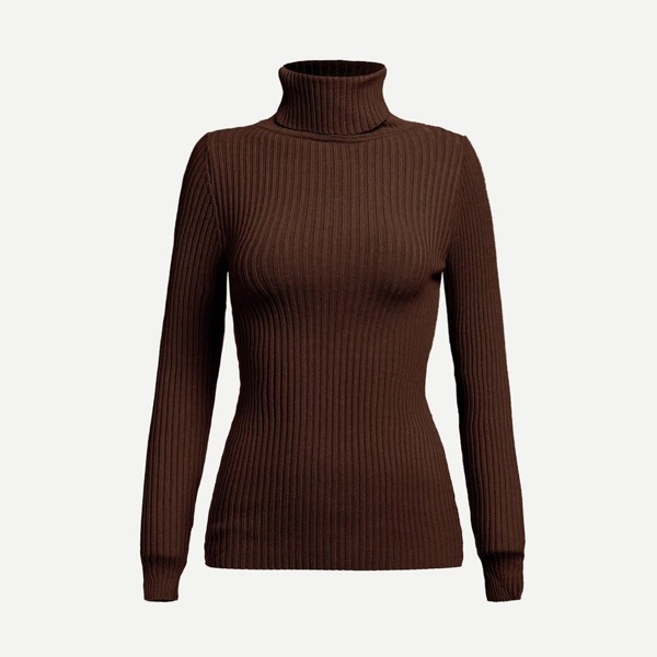 

High Neck Rib Knit Slim Fitted Sweater