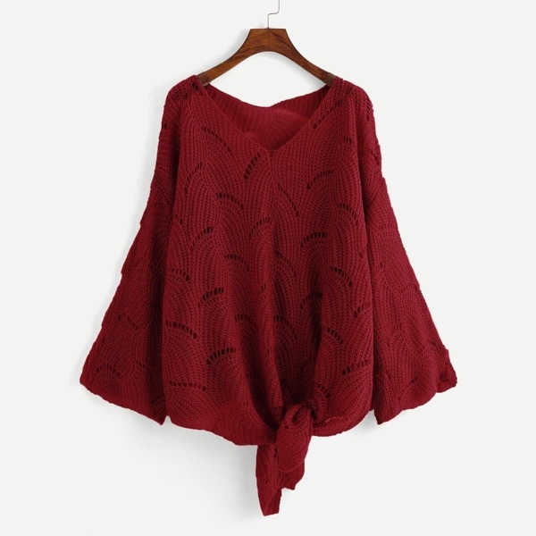 

Plus Loose Knit Knot Sweater, Burgundy