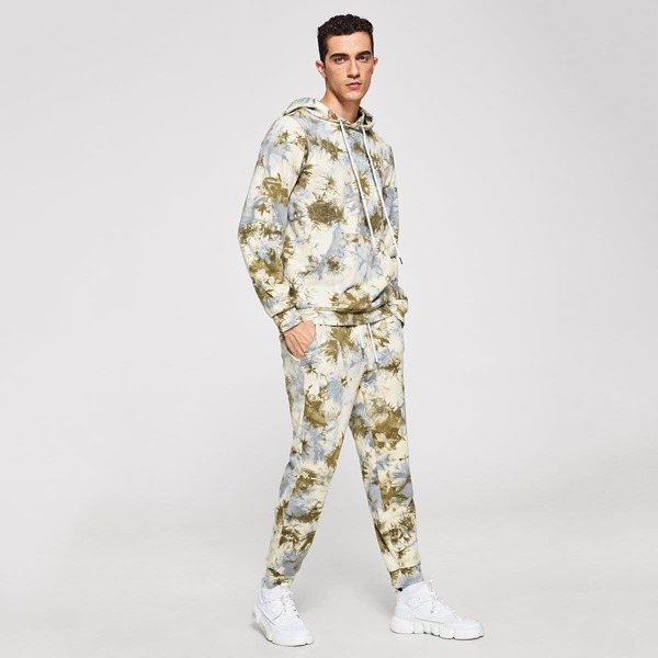 

Men Drawstring Hoodie Tie Dye Top & Pants Set