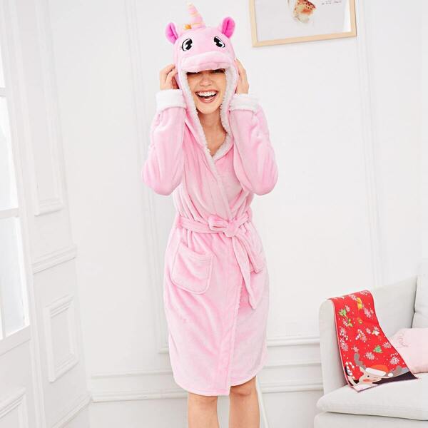 

Unicorn Self Belted Hooded Robe
