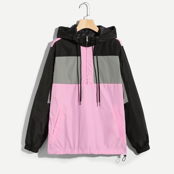 

Men Cut and Sew Drawstring Hem Hooded Jacket