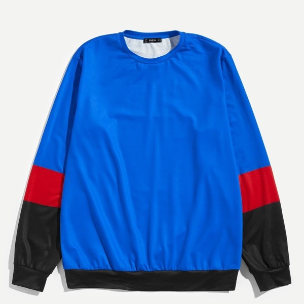 

Men Crew Neck Color Block Pullover, Blue