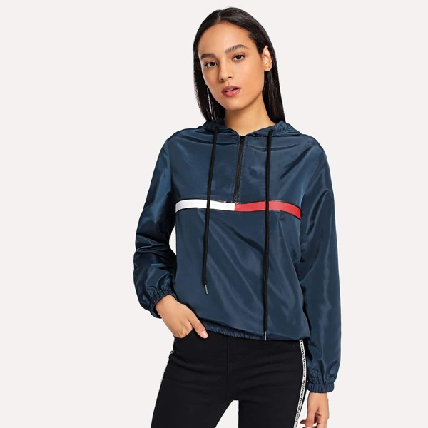 

Half Placket Hooded Windbreaker Jacket