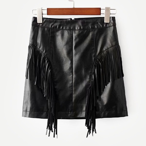 

Fringe Trim PU Skirt