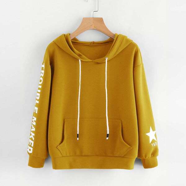 

Letter Print Kangaroo Pocket Hoodie