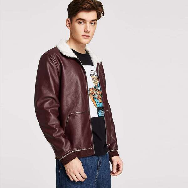 

Men Solid PU Jacket
