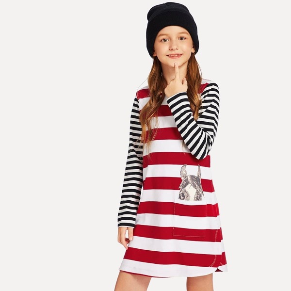

Girls Striped Print Tee Dress
