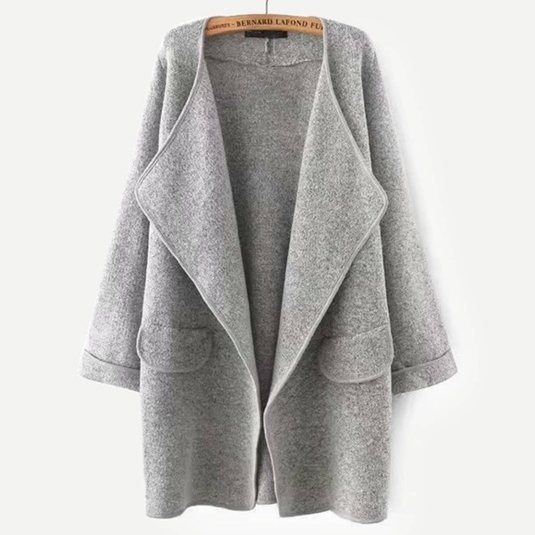 

Solid Waterfall Cuffed Cardigan, Grey