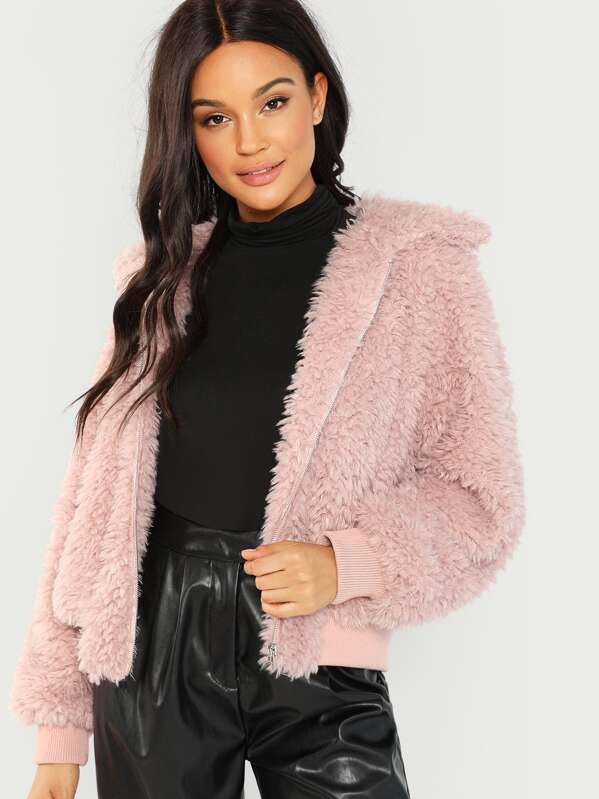 

Solid Faux Fur Teddy Jacket, Pink, Juliana