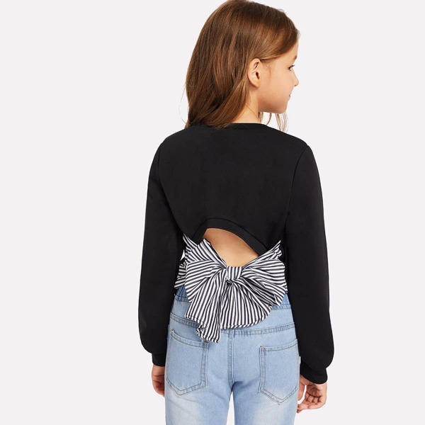 

Girls Striped Knot Back Sweatshirt, Black