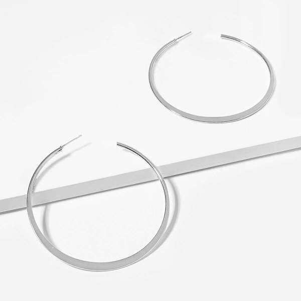 

Plain Oversize Hoop Earrings 1pair, Silver