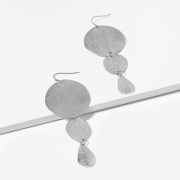 

Textured Disc Layered Drop Earrings 1pair, Silver