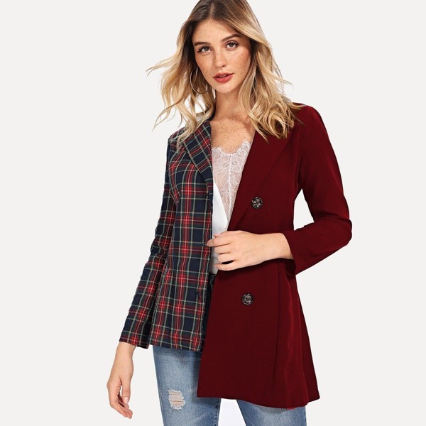

Contrast Self Tie Asymmetric Hem Blazer, Multicolor