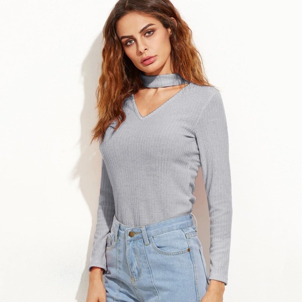 

Choker Neckline Solid Sweater