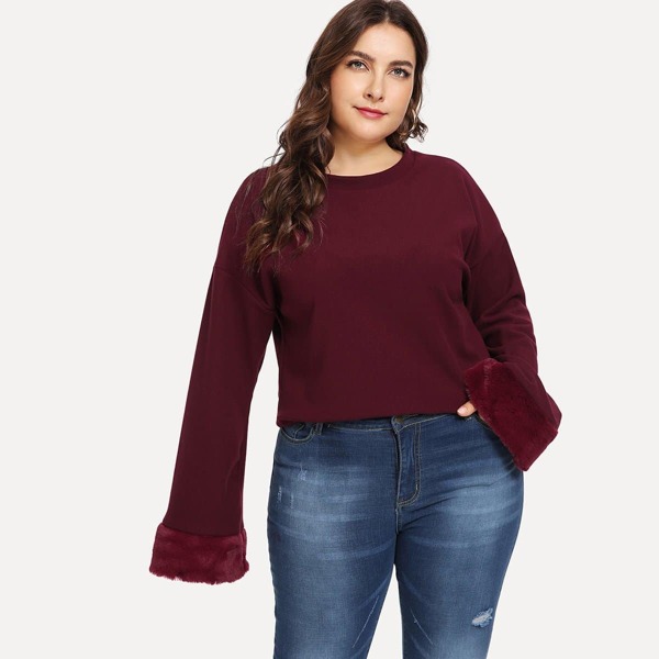 

Plus Solid Round Neck Sweatshirt