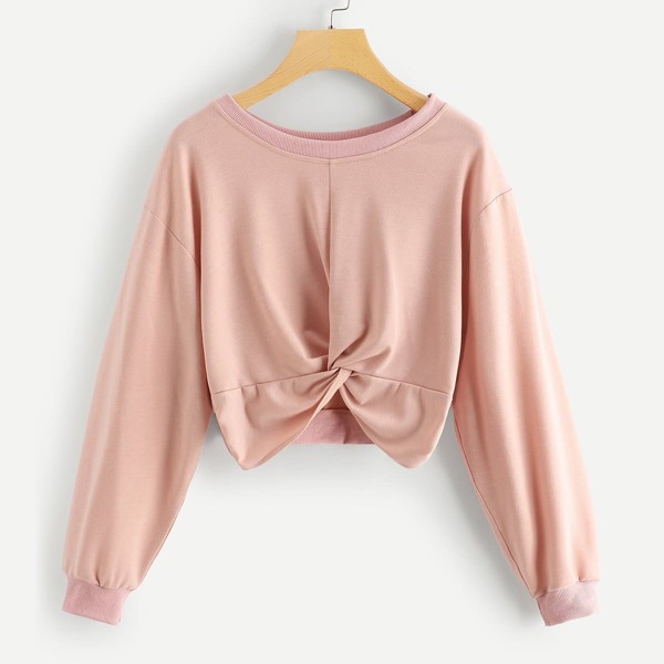 

Twist Solid Crop Sweatshirt, Pink
