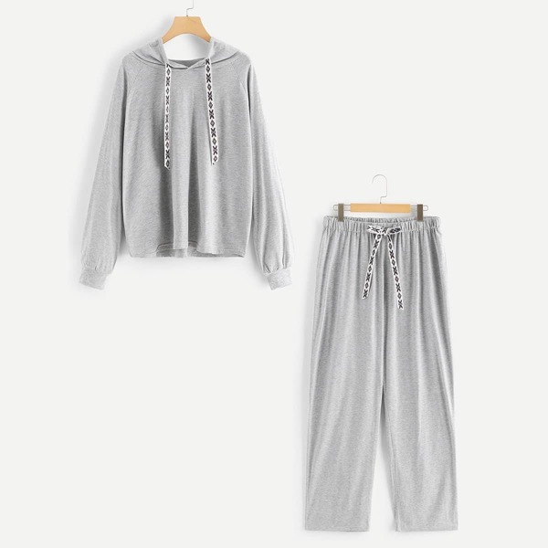 

Plus Drawstring Top With Pants, Grey