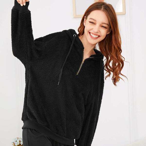 

Zip Detail Hooded Plush Top