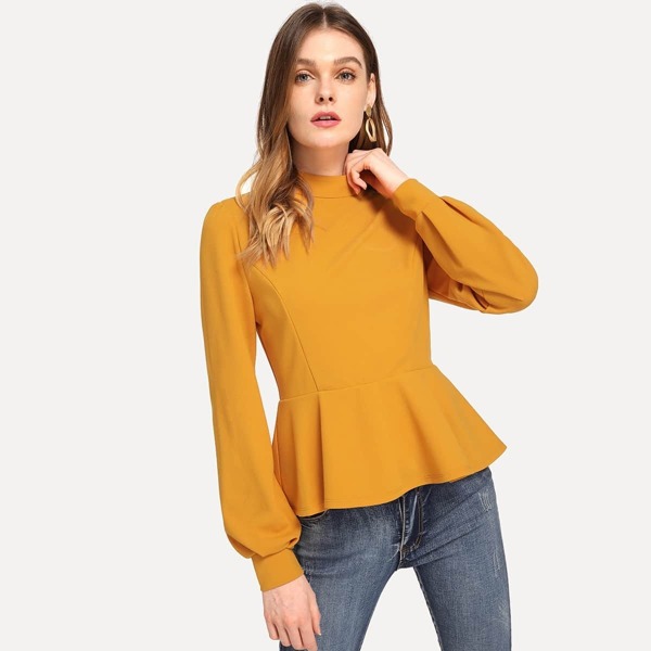 

Mock Neck Solid Peplum Top