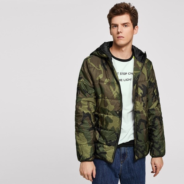 

Men Zip Up Camo Print Hoodie Jacket, Multicolor