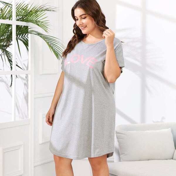 

Plus Letter Print Nightdress, Light grey