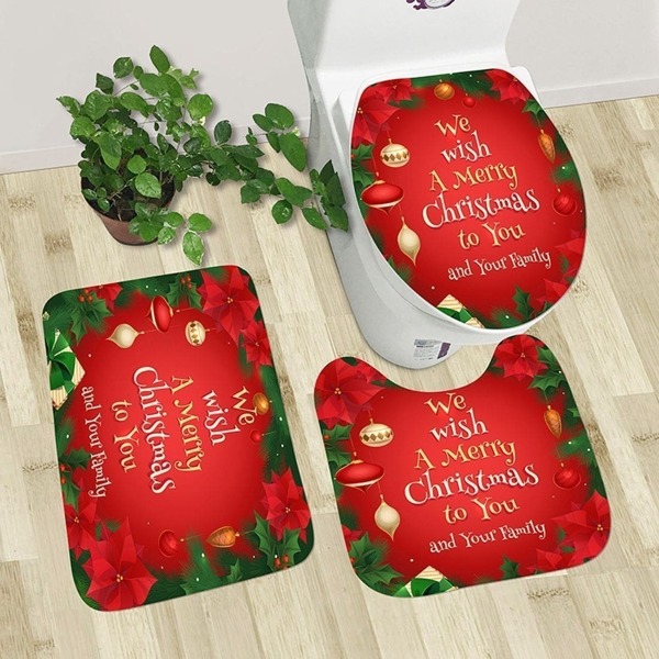 

Christmas Floor Mat 2pcs With Closestool Lid Sticker, Red