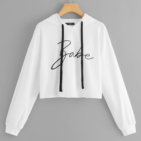 

Letter Print Drawstring Crop Hoodie