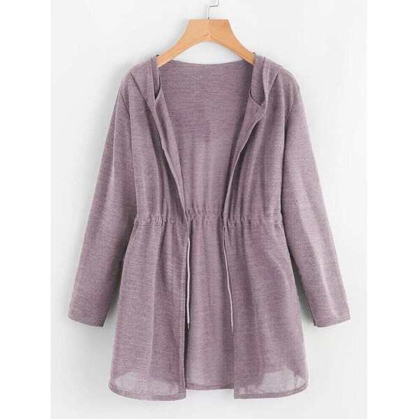 

Drawstring Waist Hoodie Cardigan
