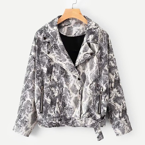 

Snakeskin Print Belted Jacket
