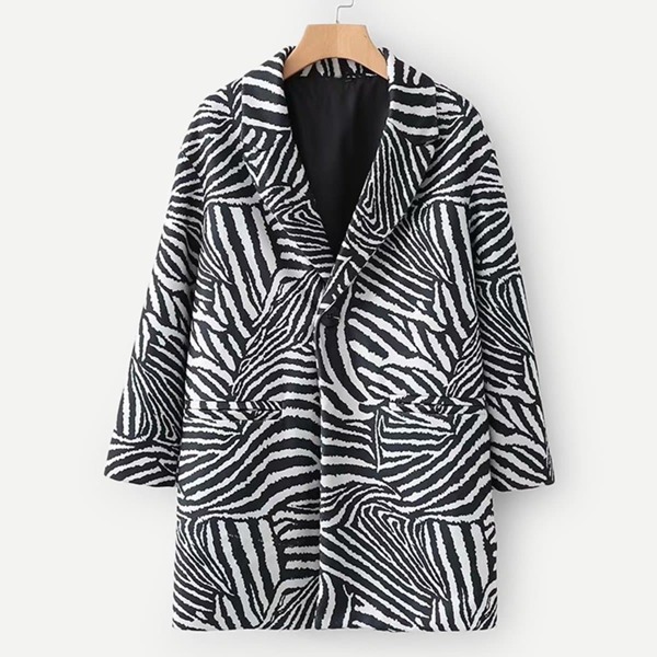

Zebra Print Hidden Pocket Coat, Black and white